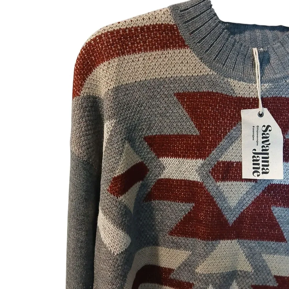 NEW Savanna Jane High Neck Aztec Chic Long Sleeve Cozy Sweater US Women's Large